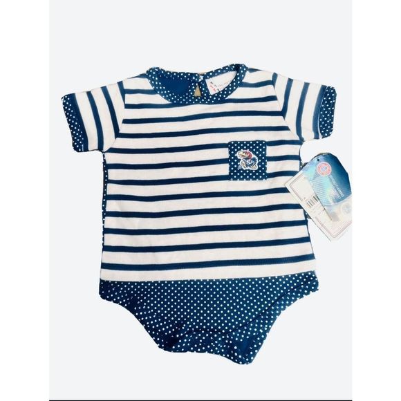 Two Feet Ahead Kansas Jayhawks Baby Infant Blue Stripes One Piece Outfit 6 Mo - Picture 1 of 6